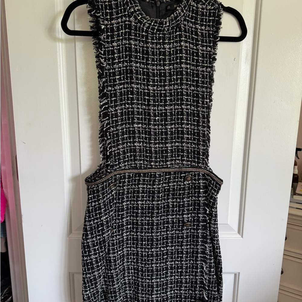 Elegant Black and White Tweed Dress